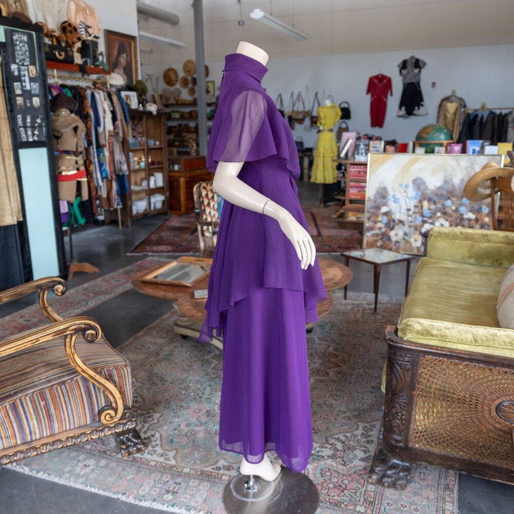 SOLD * 60s/Early 70s Berkertex Purple Chiffon Dress — Made in England - Picture 11 of 13